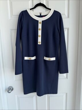 Lilly Pulitzer Navy and White Long Sleeve Shift Dress